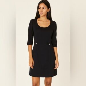 CHLOE Scoop Neck Embellished Button Quarter Sleeve Dress